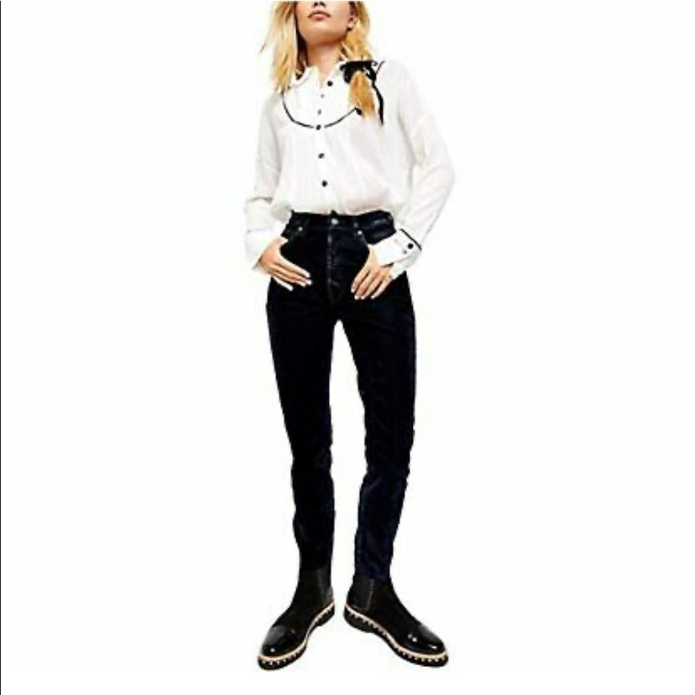 Free People Velveteen High Waist Skinny Pants